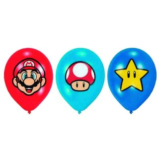 6 Balões Latex 11' Super Mario