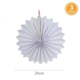 3 Leques Papel 20cm Branco