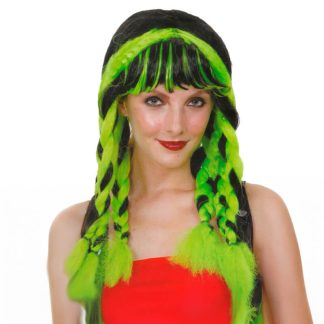Peruca Tranças Preto e Verde