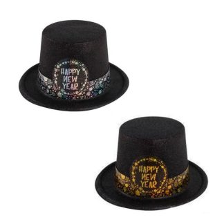 Cartola Glitter Preto  "Happy New Year"