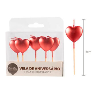 5 Velas Coração 6cm