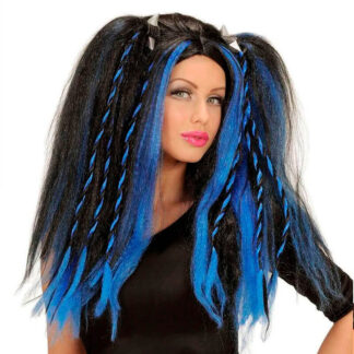 Peruca Comprida Preto e Azul