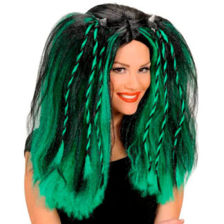 Peruca Comprida Preto e Verde