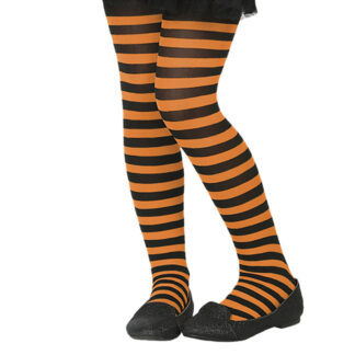 Collants Riscas Criança Preto_Laranja