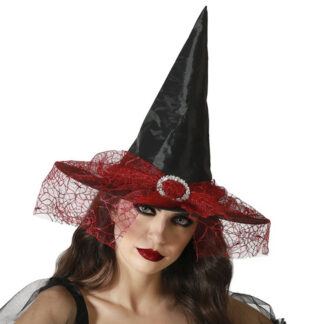 Chapéu Bruxa Com Rede Vermelho