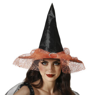 Chapéu Bruxa Com Rede Laranja