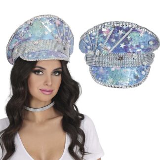 Chapéu Policia com Lantejoulas Azul