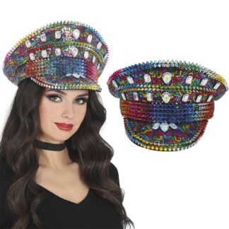 Chapéu Policia com Pedras Multicolor