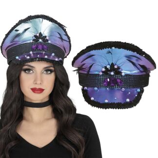 Chapéu Policia com Plumas Roxo