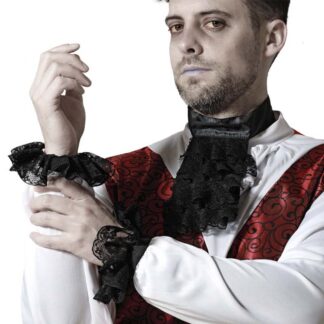 Conjunto Gola e Punhos Renda Preto