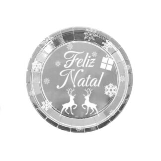 6 Pratos Feliz Natal Prateado