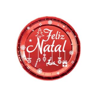 6 Pratos Feliz Natal Vermelho